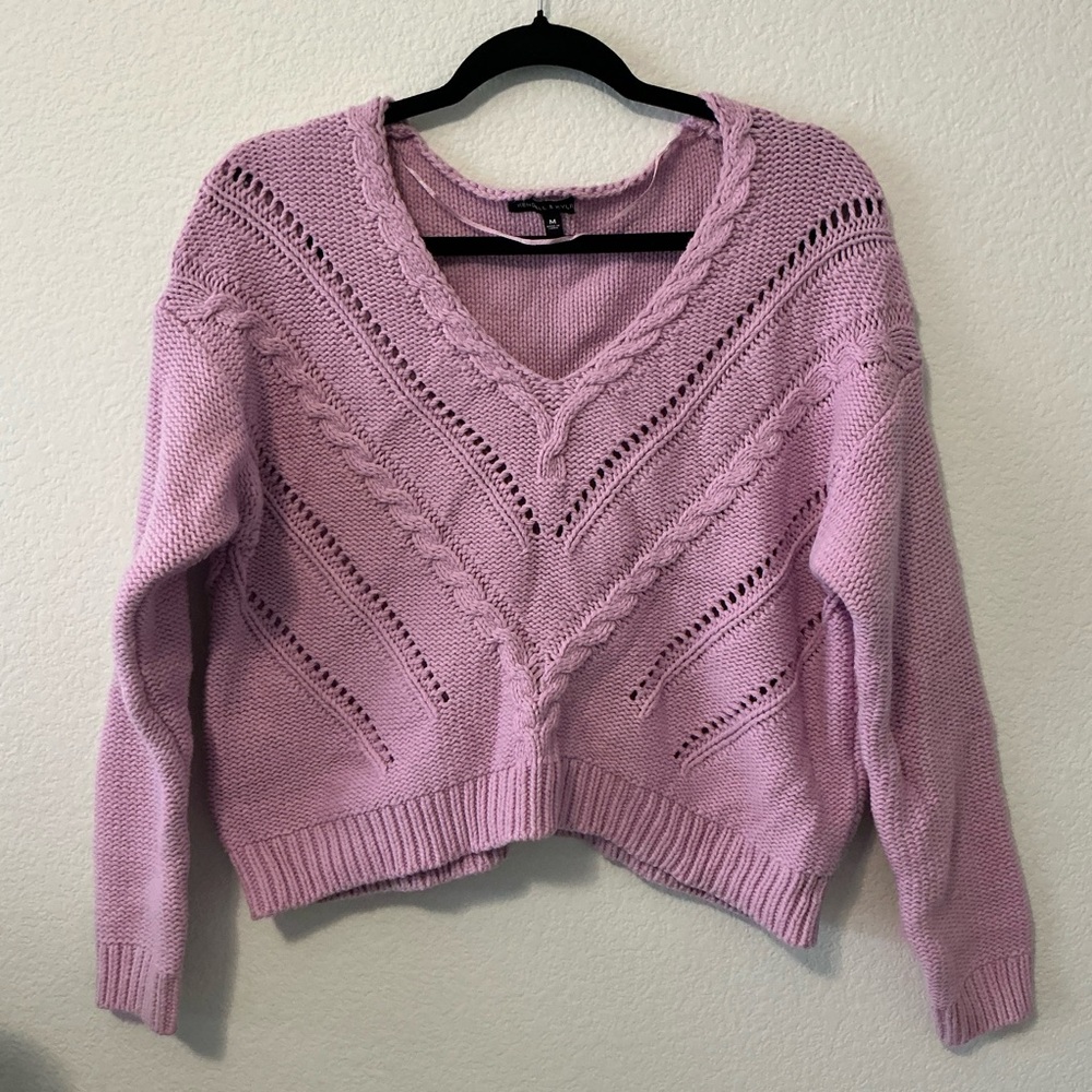 Kendall & Kylie Lilac Cable Knit V-Neck Sweater